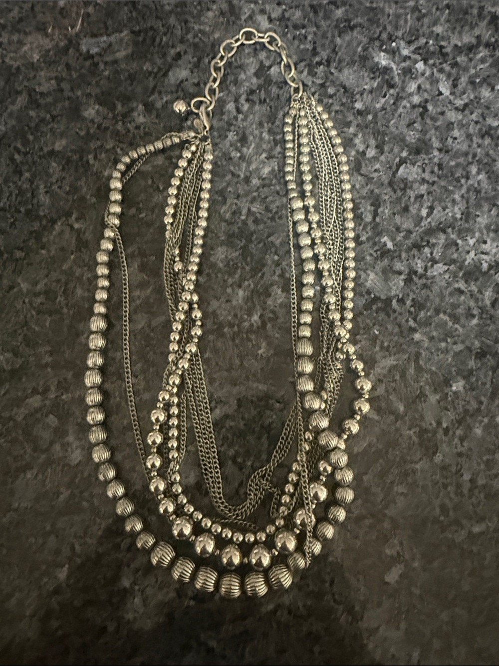 Multi-Strand Silver-Tone Beaded Necklace